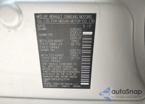 2018 Nissan Rogue Sv z USA, uszkodzony, nr VIN KNMAT2MT6JP527576